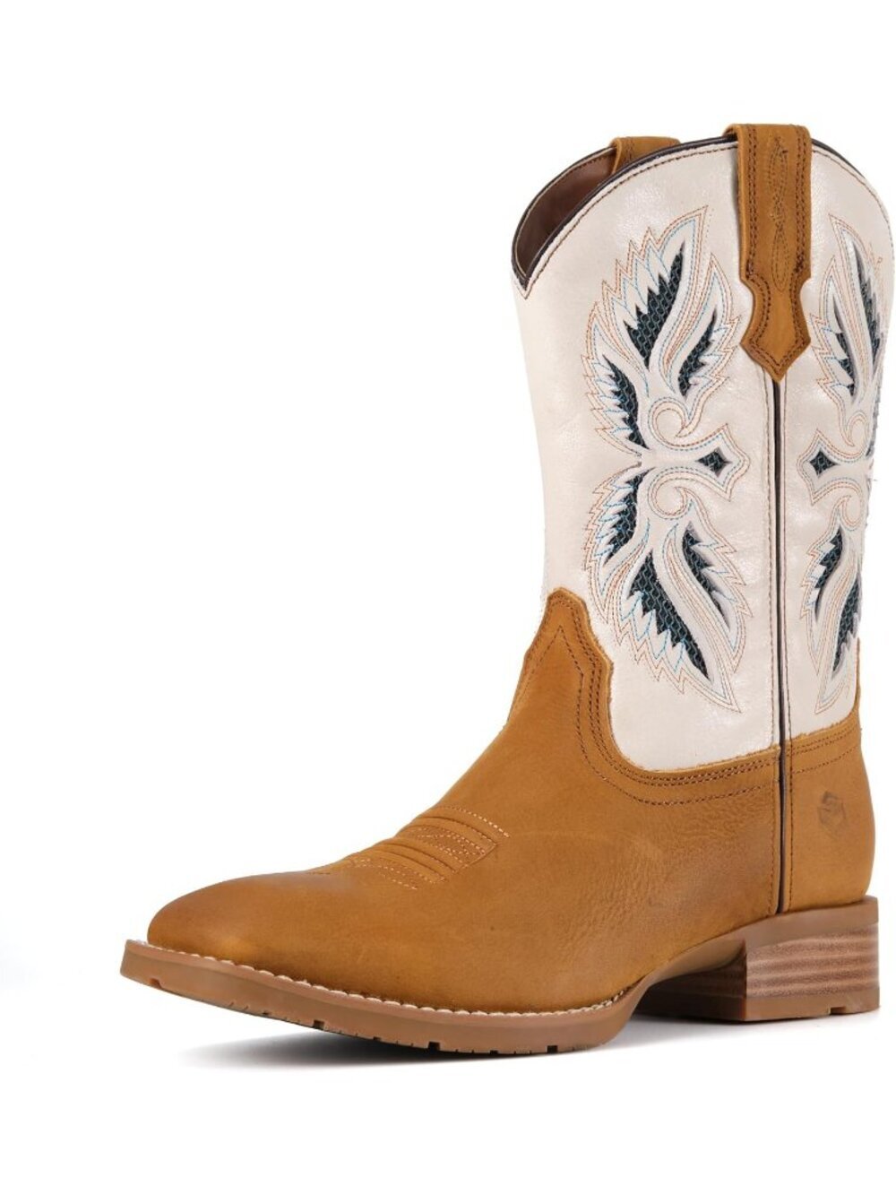 Men Marbled Tan White Pull On Mid Calf Wellington Square Toe Western Cowboy Boot